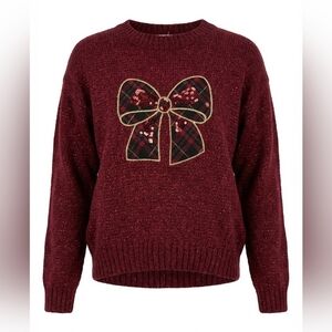 btween Girl Burgandy Sweater with Bow Design Size 8